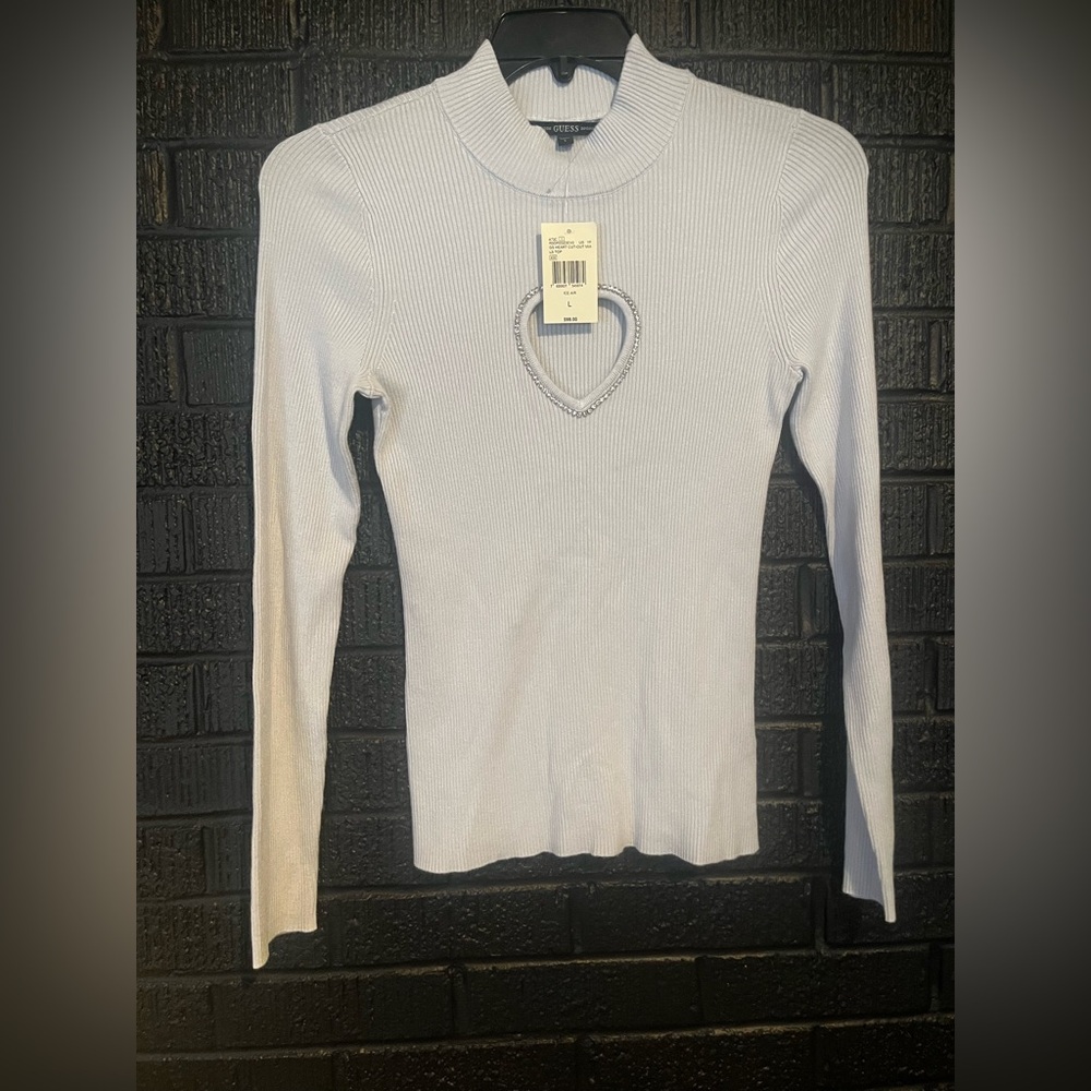 Guess Light Blue Long Sleeve Top with Heart Detail